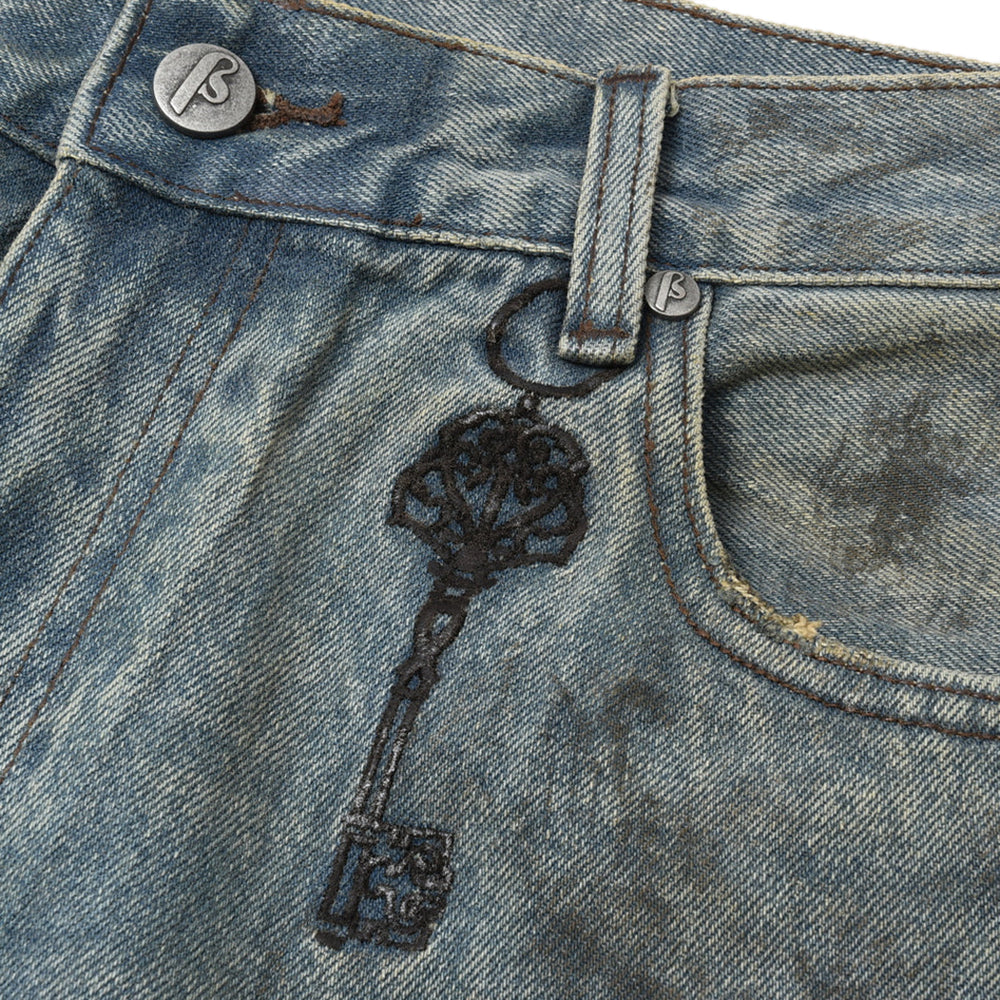 Dirty-Washed Brushing Wax Baggy Denim