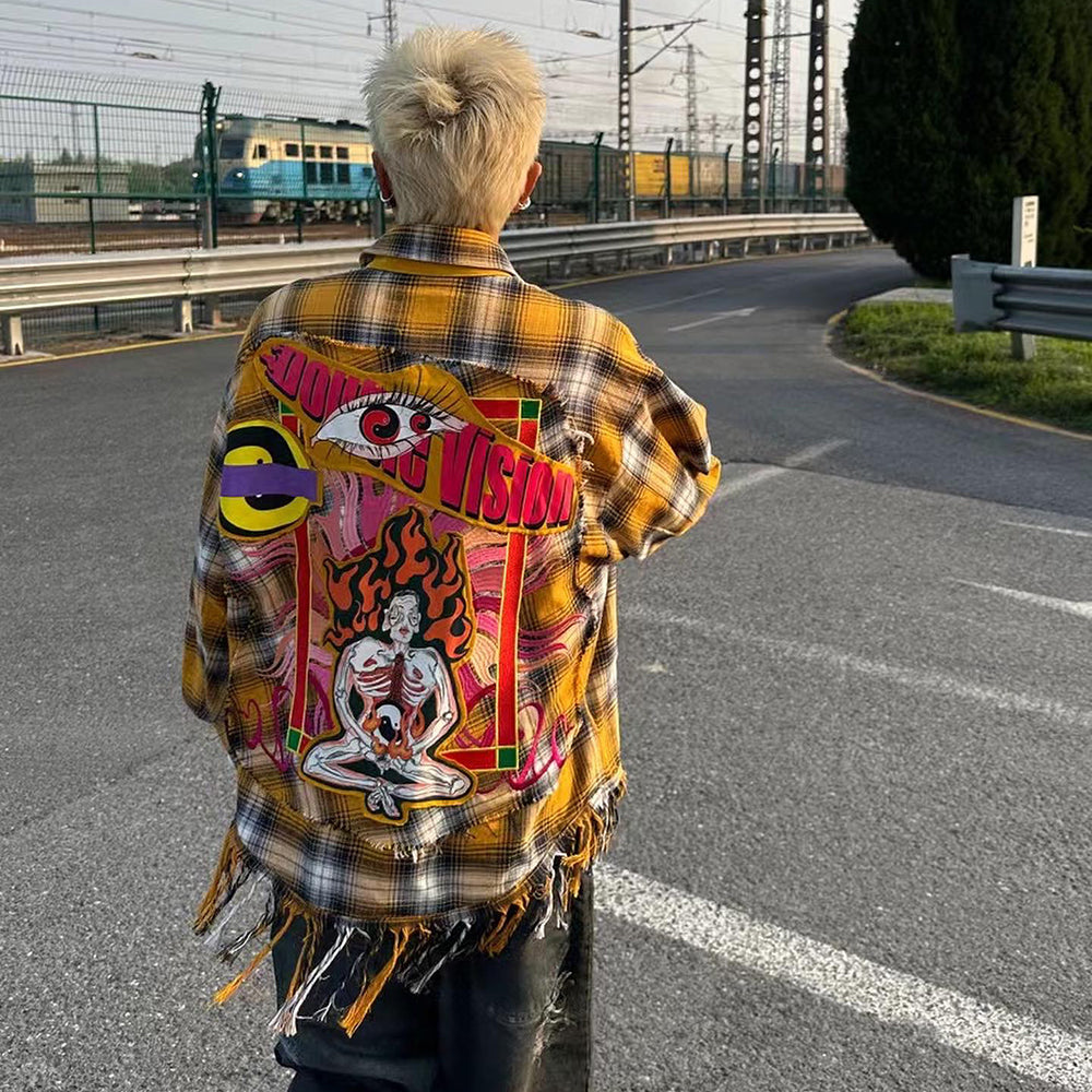 Double Eye Patch Leather Check Shirt