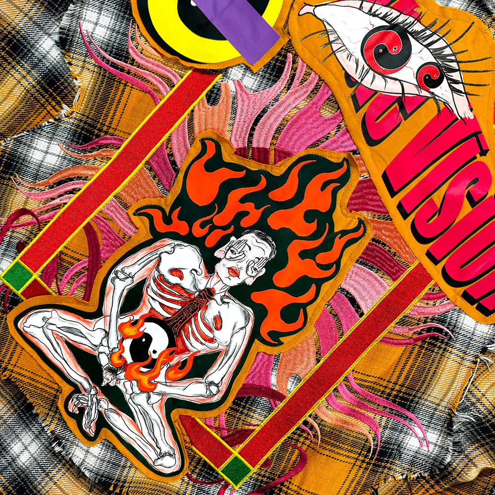 Double Eye Patch Leather Check Shirt