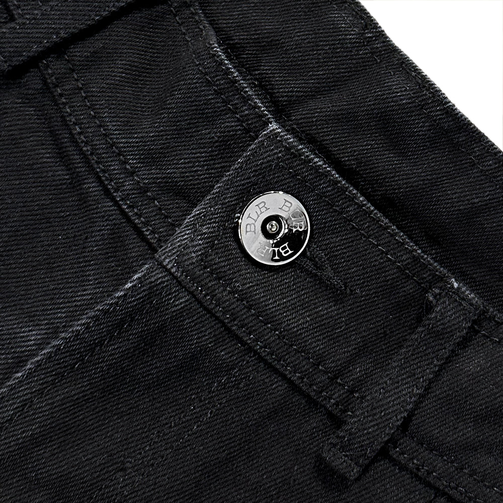 Curved Cargo Black Denim Pants
