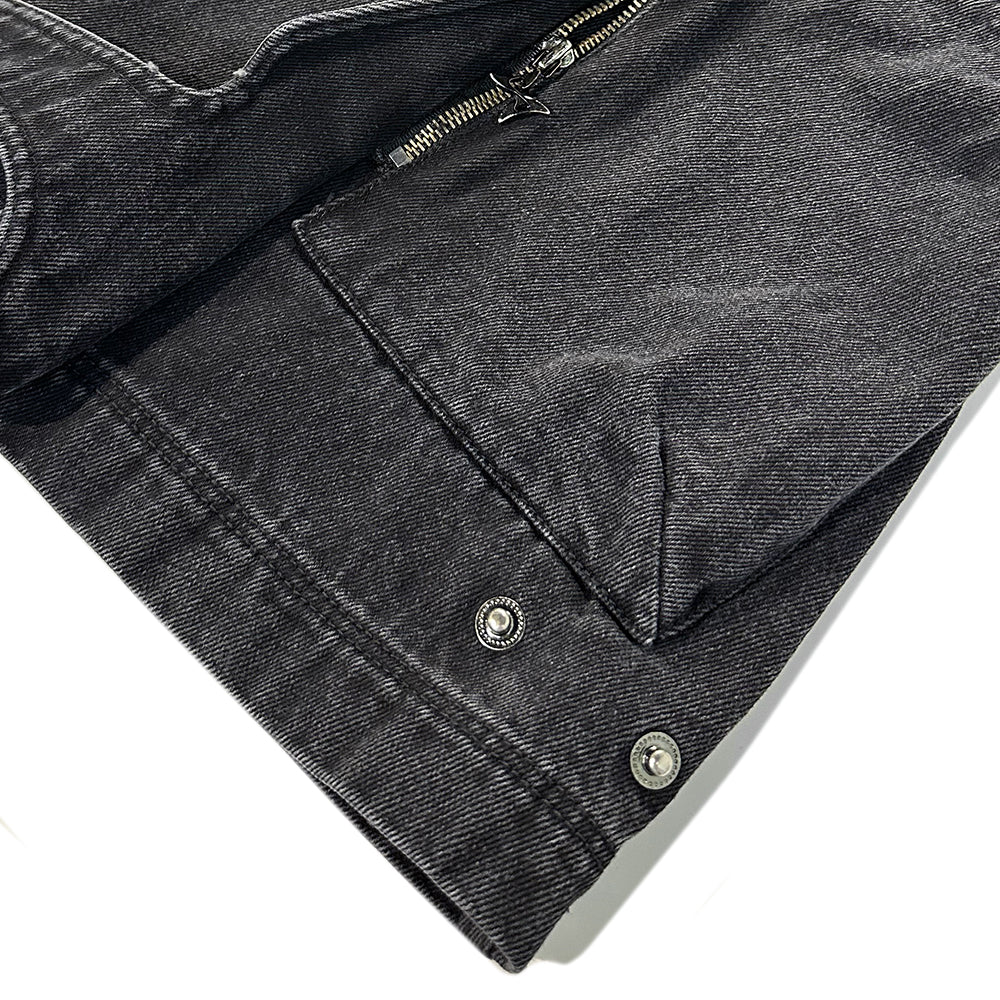 Curved Cargo Washed Denim Pants