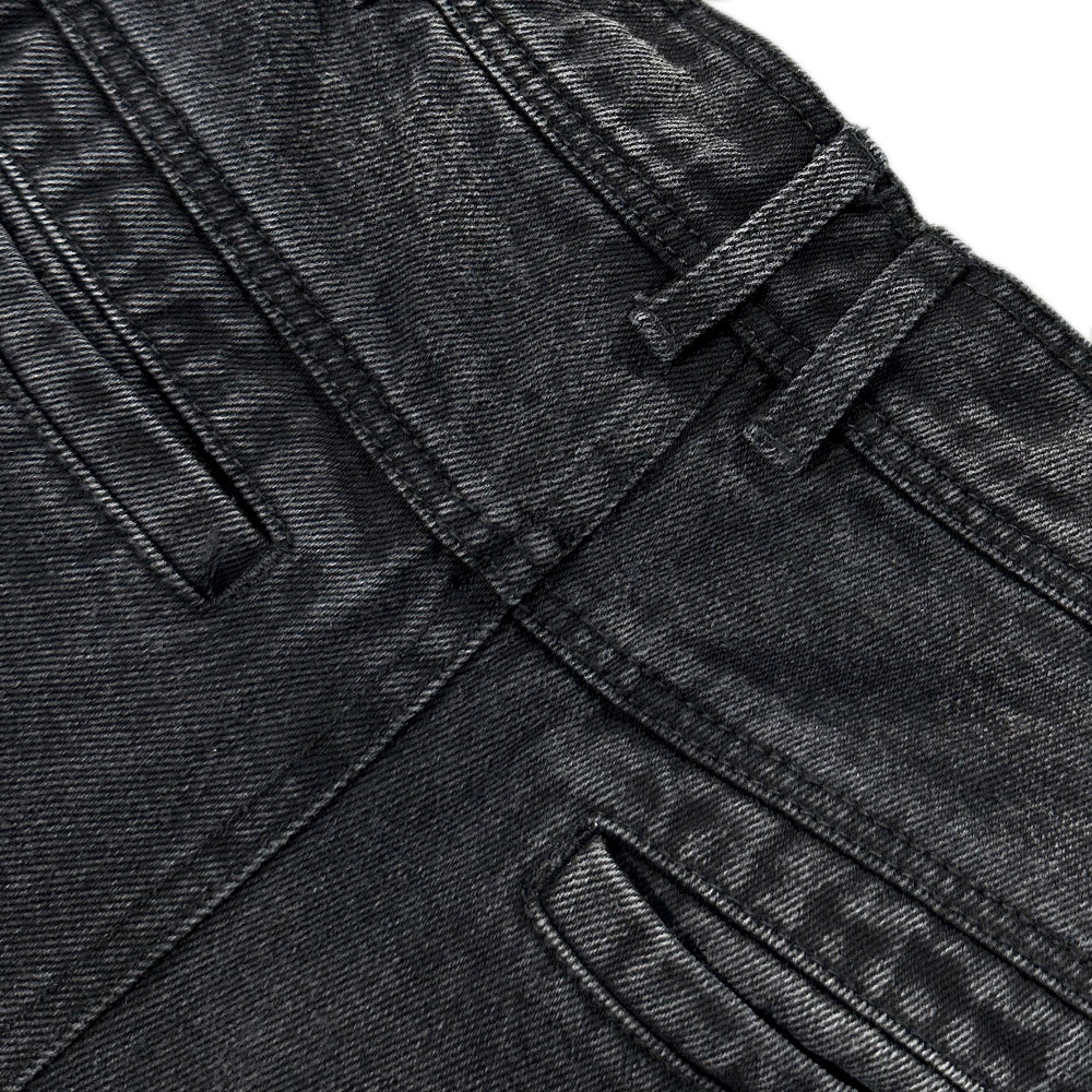 Curved Cargo Washed Denim Pants