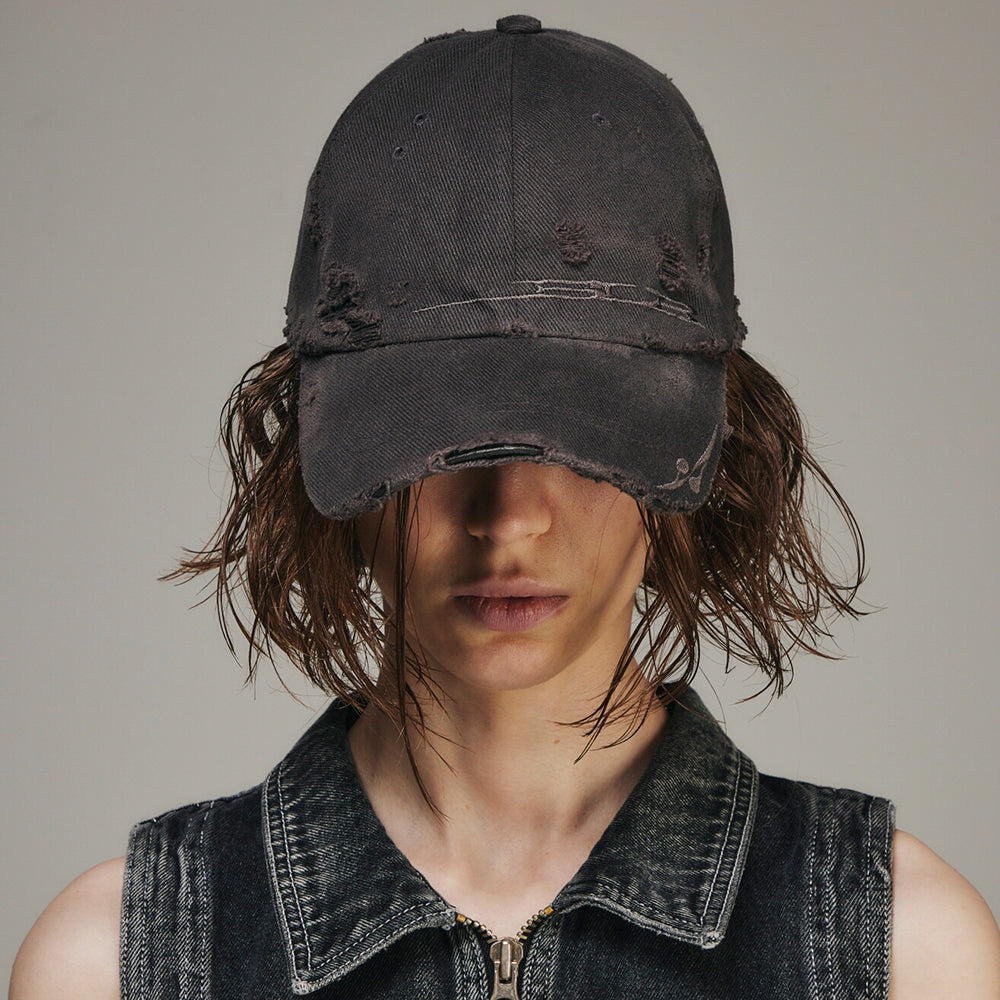Curved Logo Damaged Denim Cap