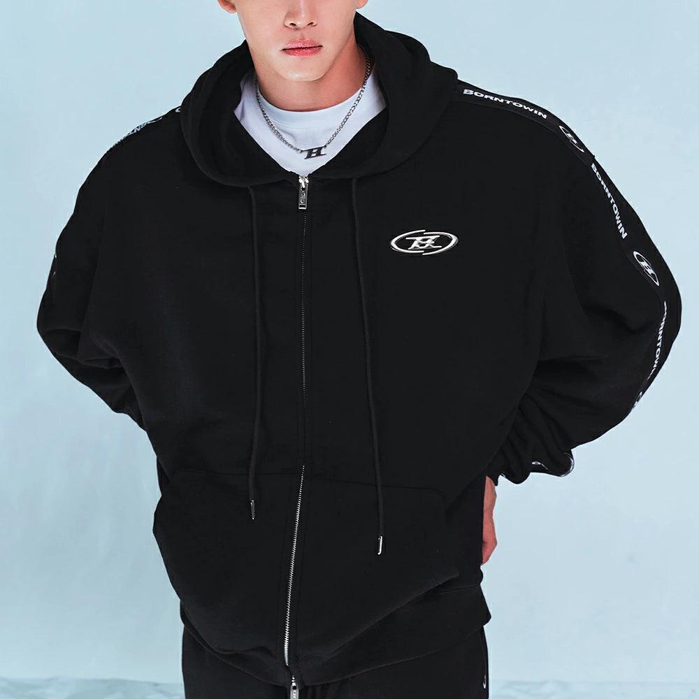 Big Chrome B Black Line Zip Up Hoodie