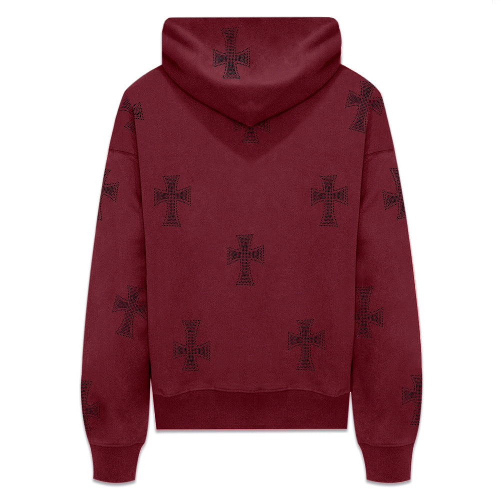 Cross Rhinestone Zip Up Hoodie
