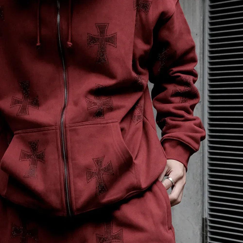 UNKNOWN LONDON Product Page - Cross Rhinestone Zip Up Hoodie