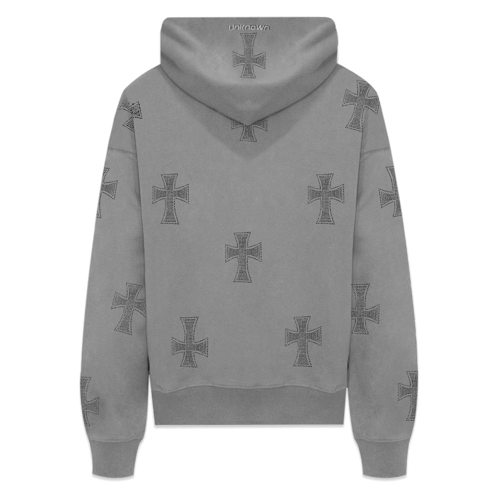 Cross Rhinestone Zip Up Hoodie