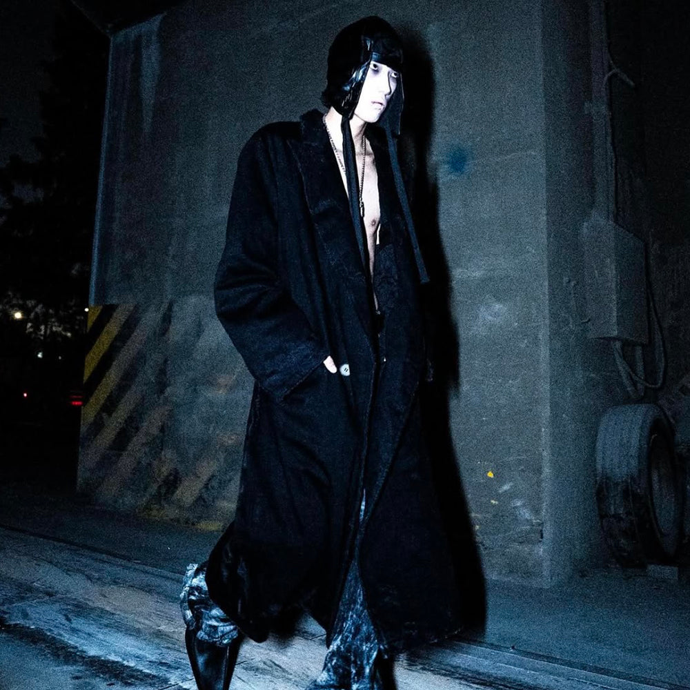 Black Distressed Denim Coat