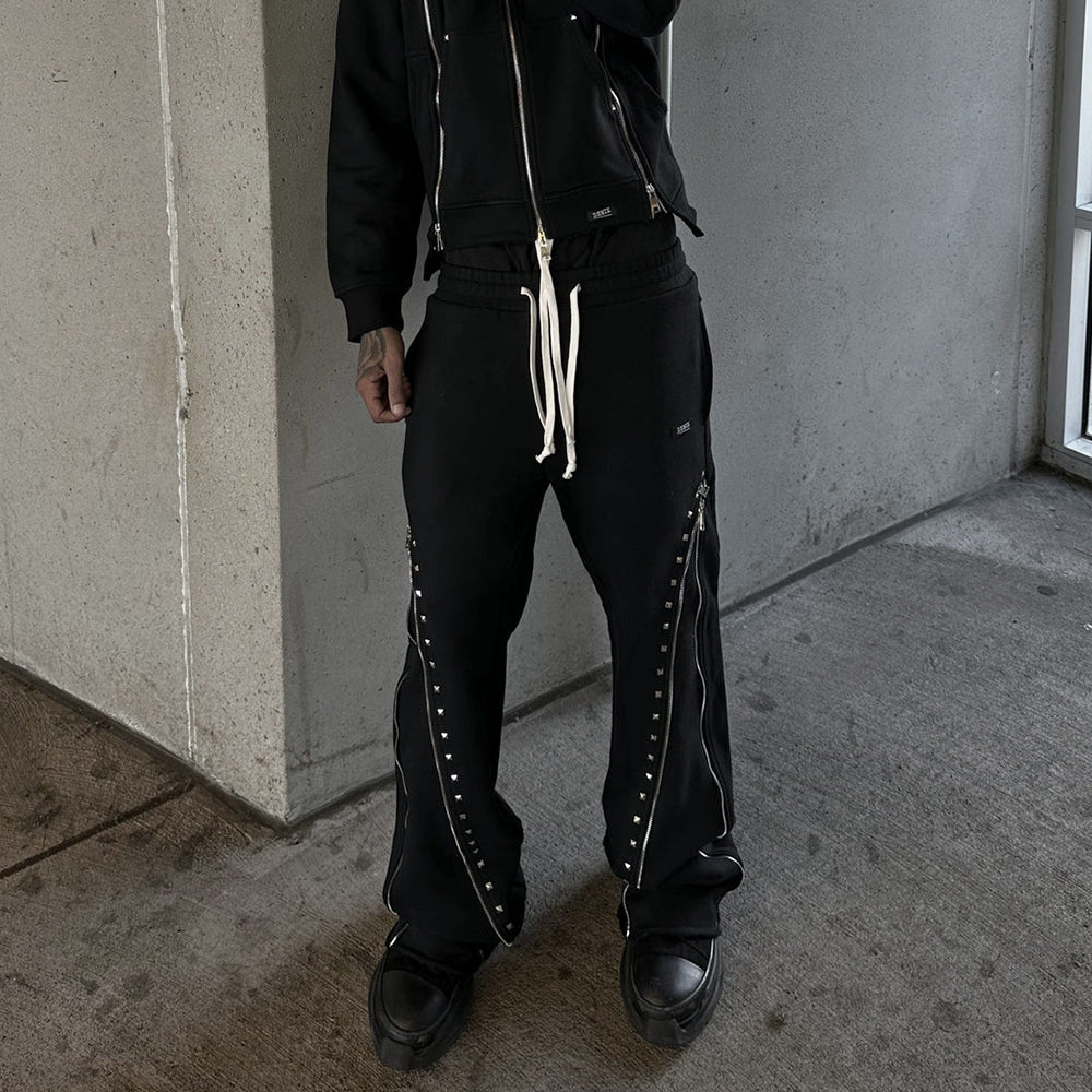 Studded Triple Zip Flared Sweatpants