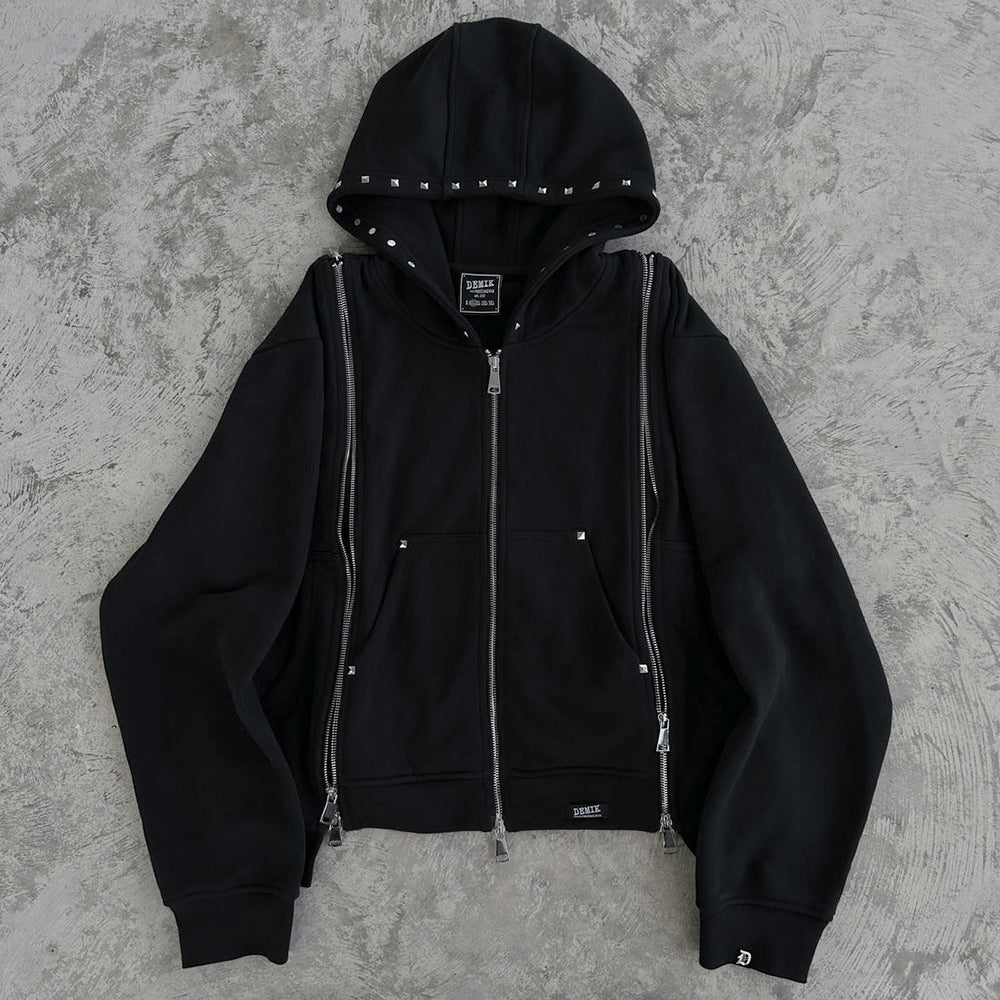 Studded Triple Zip Hoodie