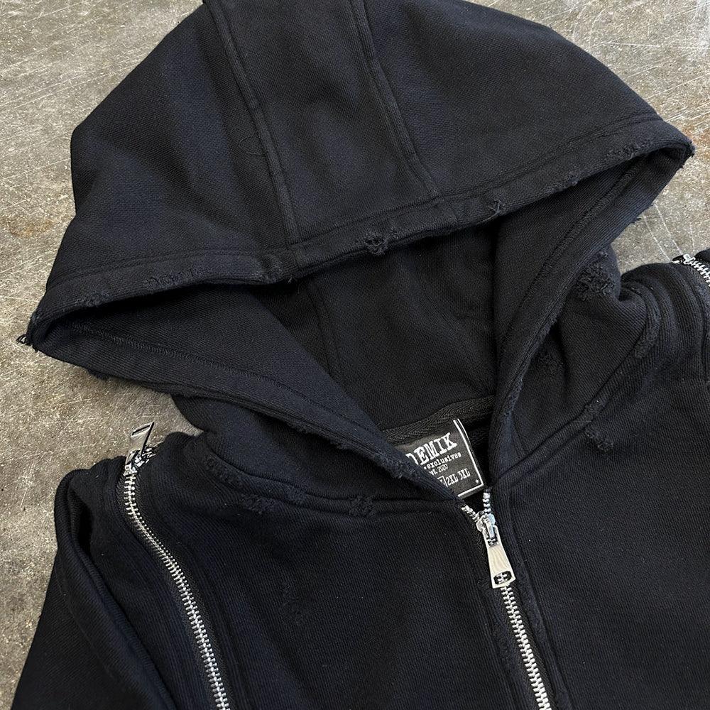 DEMIK EXCLUSIVES Product Page - Stealth Triple Zip Hoodie - Black