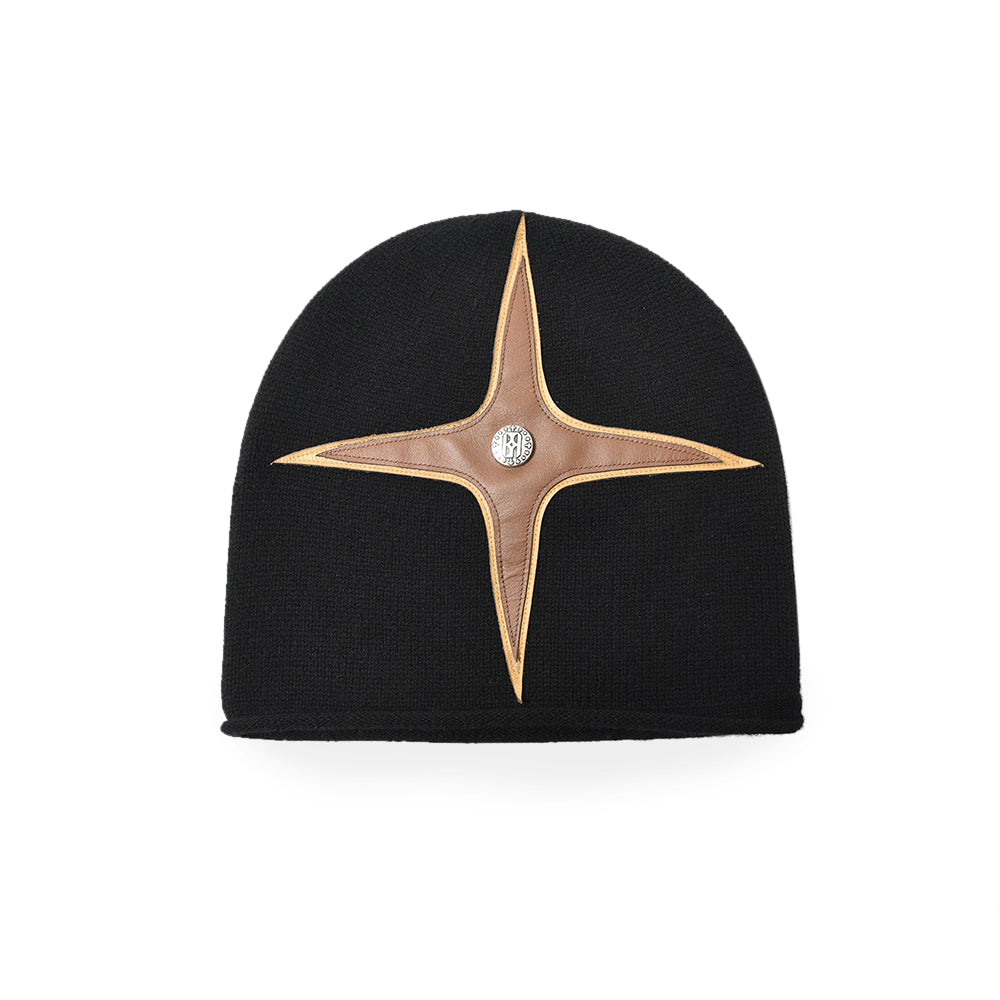 Cross Patch Leather Beanie