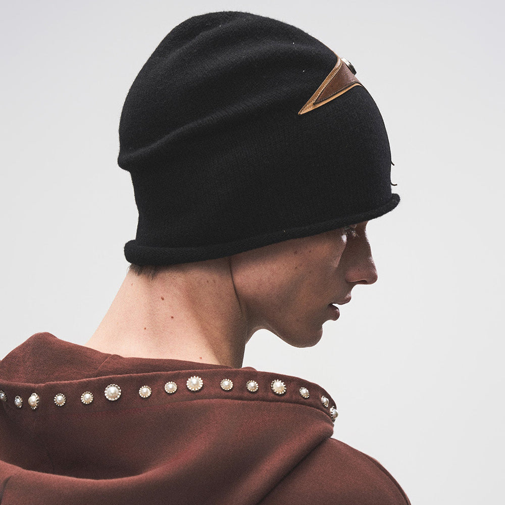 Cross Patch Leather Beanie