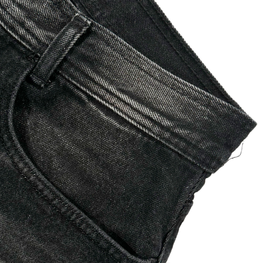 Embossed Wave Washing Wide Denim Pants