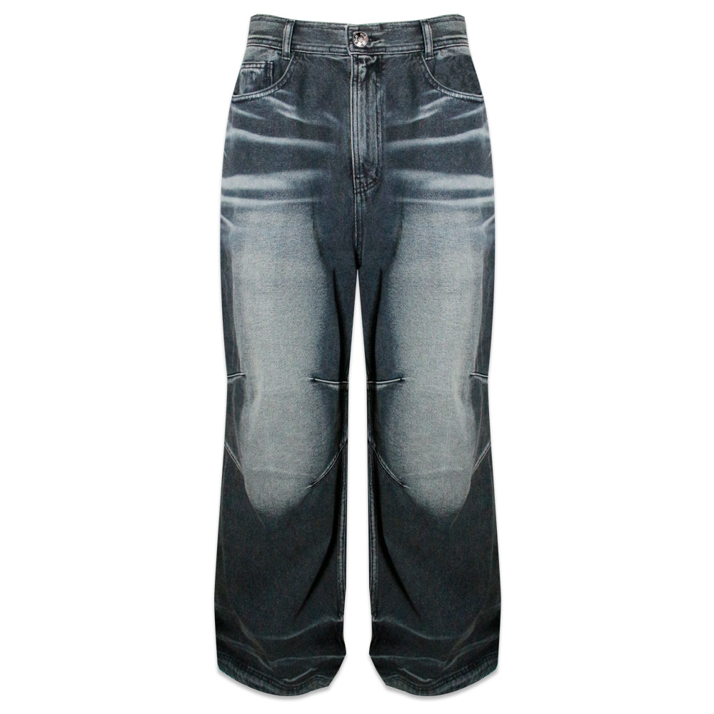 Embossed Wave Washing Wide Denim Pants