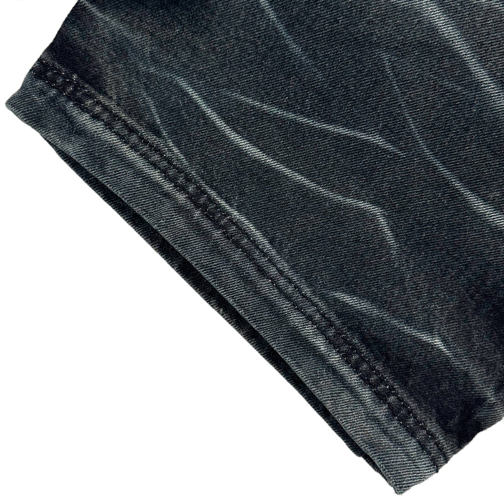 Embossed Wave Washing Wide Denim Pants