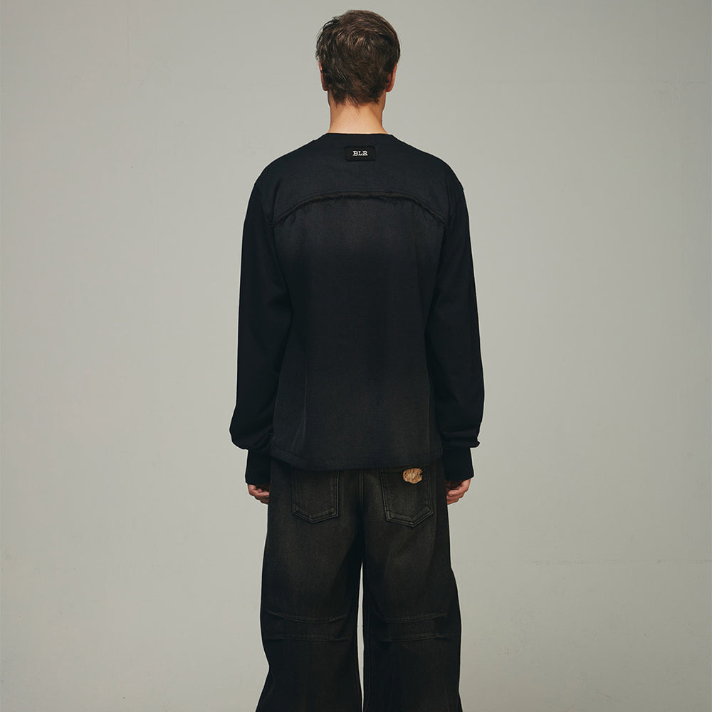 Destroyed Back Gradation Washing LS T-Shirt