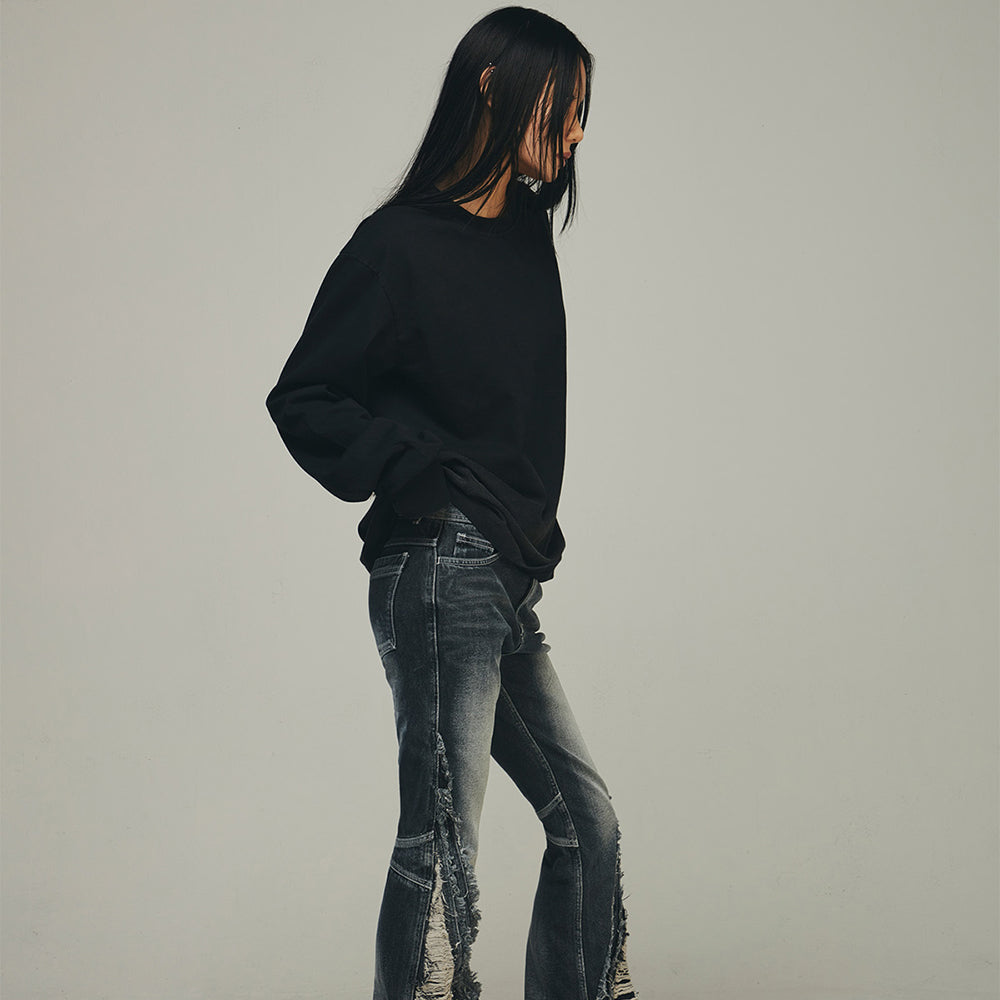 Destroyed Back Gradation Washing LS T-Shirt