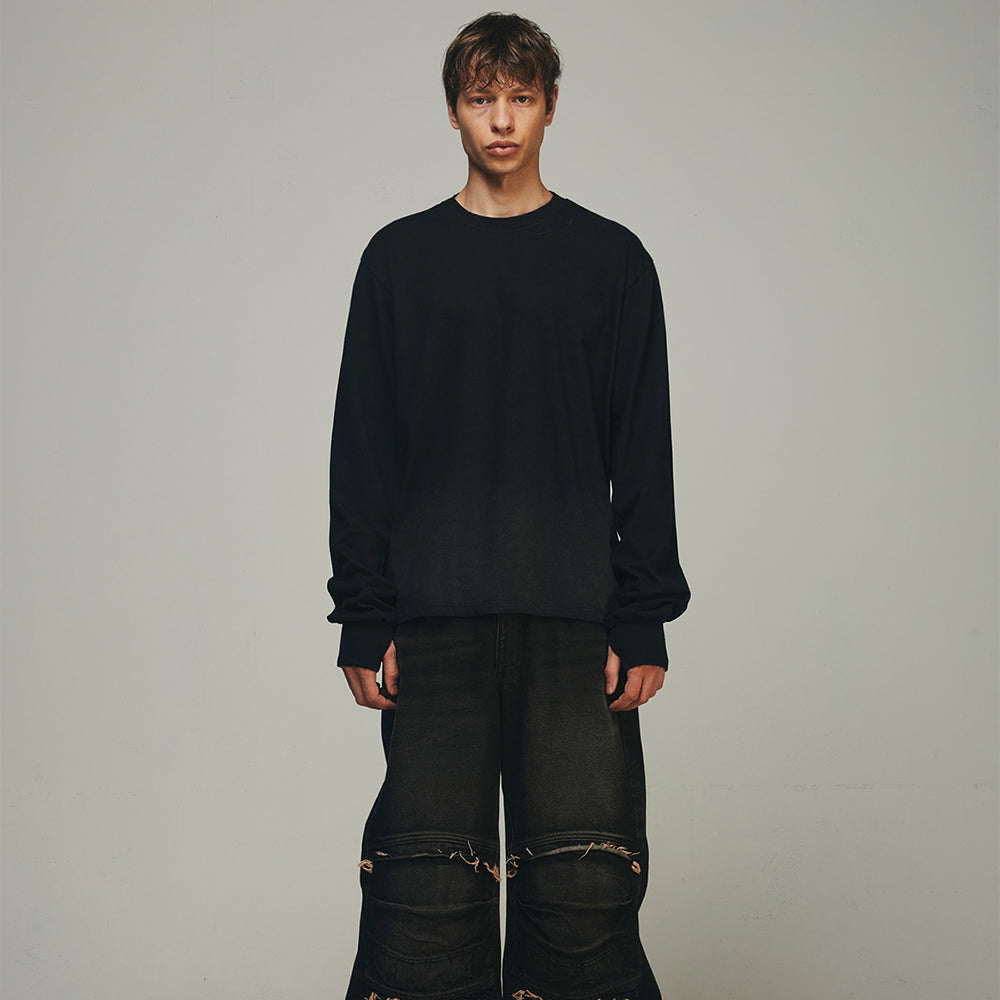 Destroyed Back Gradation Washing LS T-Shirt
