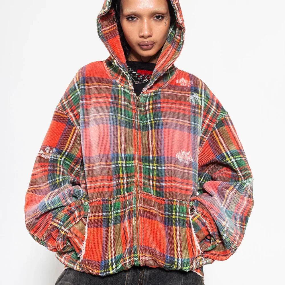 XWORE NYC(ウォー) 商品ページ - Tartan Plaid Zip Up Hoodie - Red