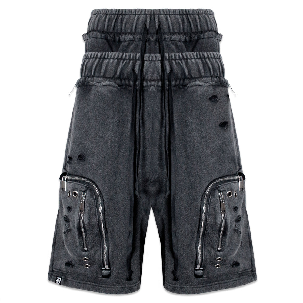 Distressed Zip Plus Shorts