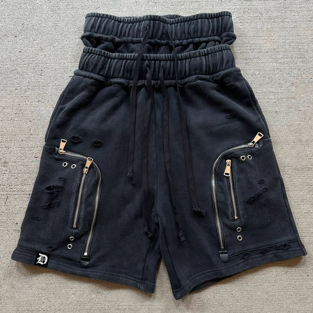 Distressed Zip Plus Shorts