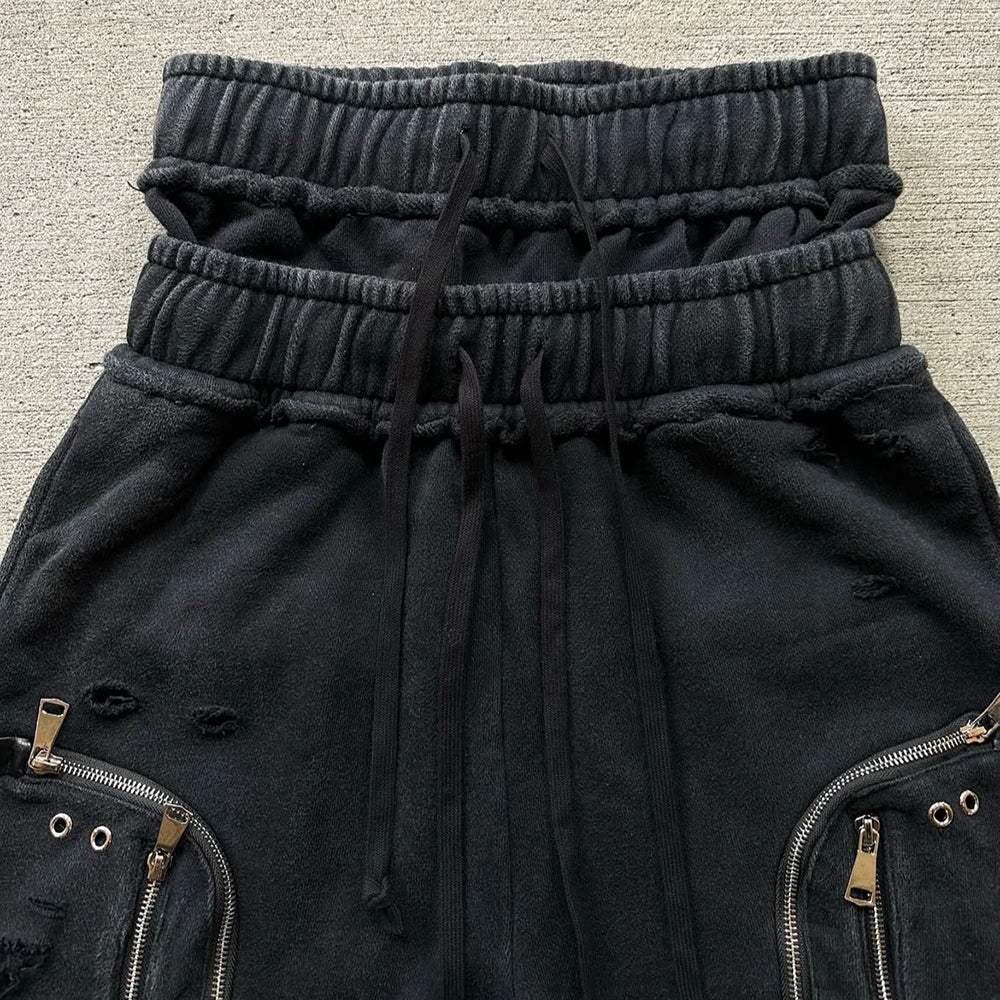 Distressed Zip Plus Shorts