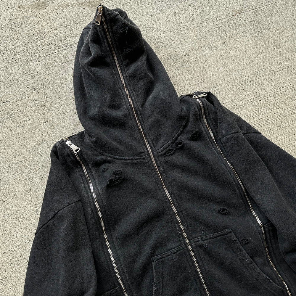 Distressed Triple Zip Hoodie