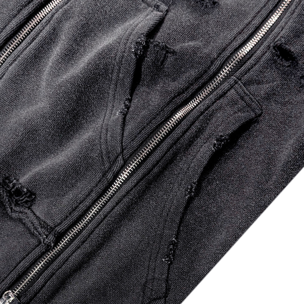 Distressed Triple Zip Hoodie