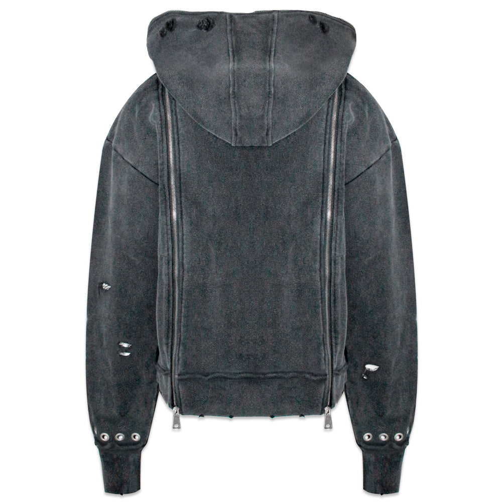 Distressed Triple Zip Hoodie