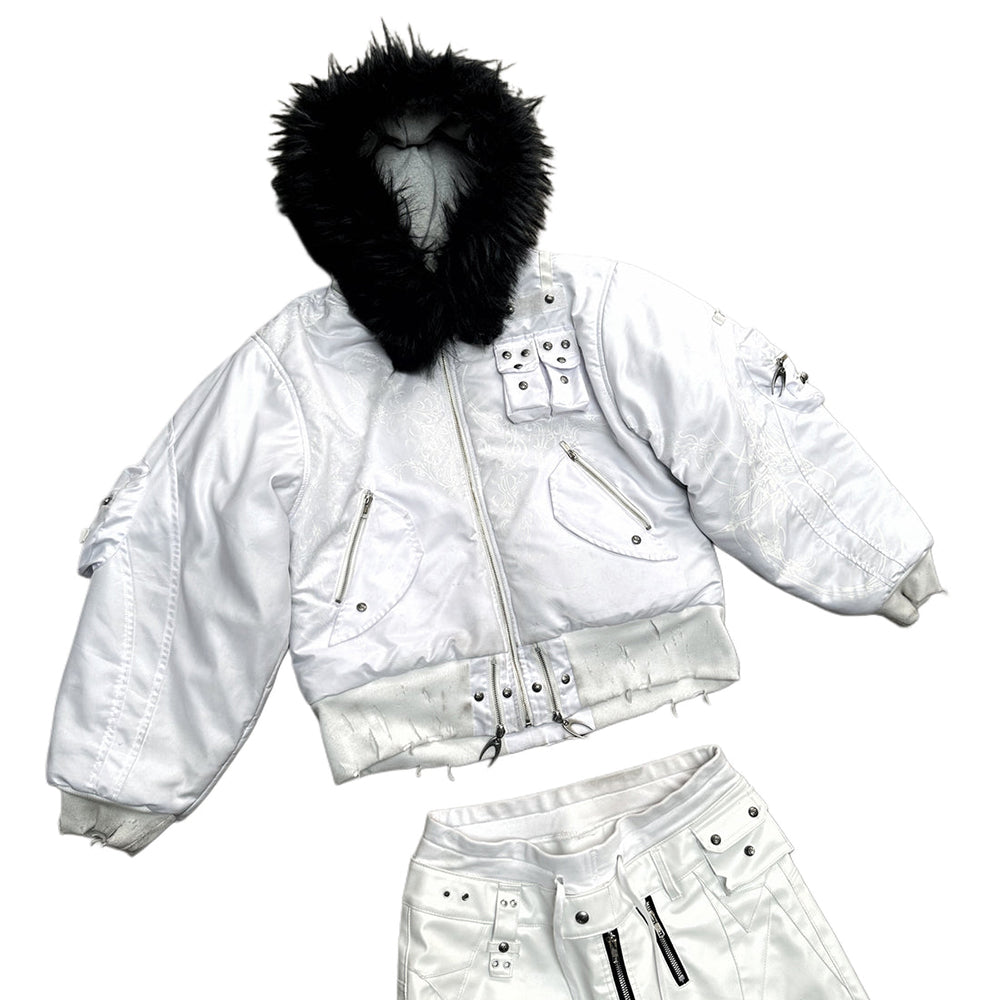 Cozy Chaos White Reversible Bomber Jacket