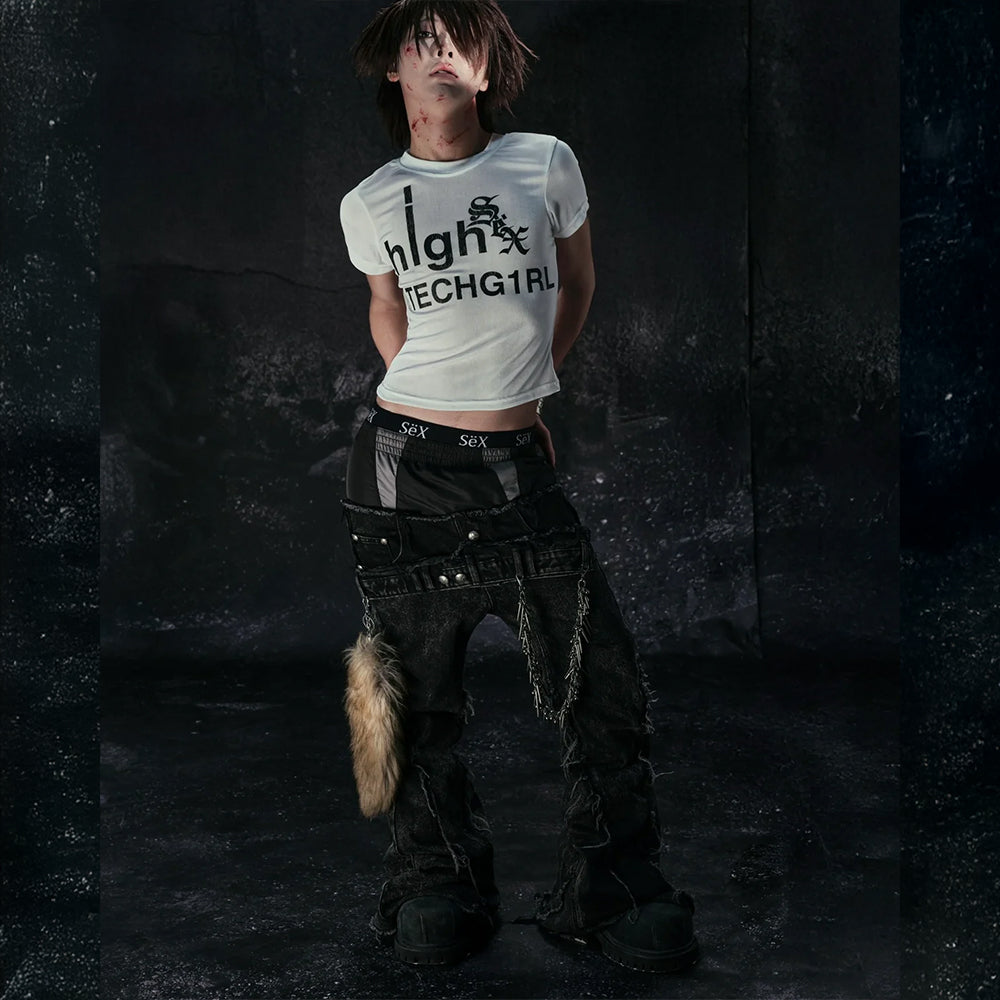 Tripple Layer Waxed Flared Jeans