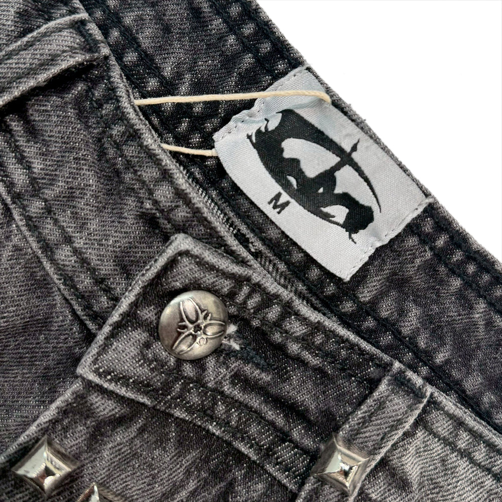 Leopard Waxed Grey Baggy Jeans