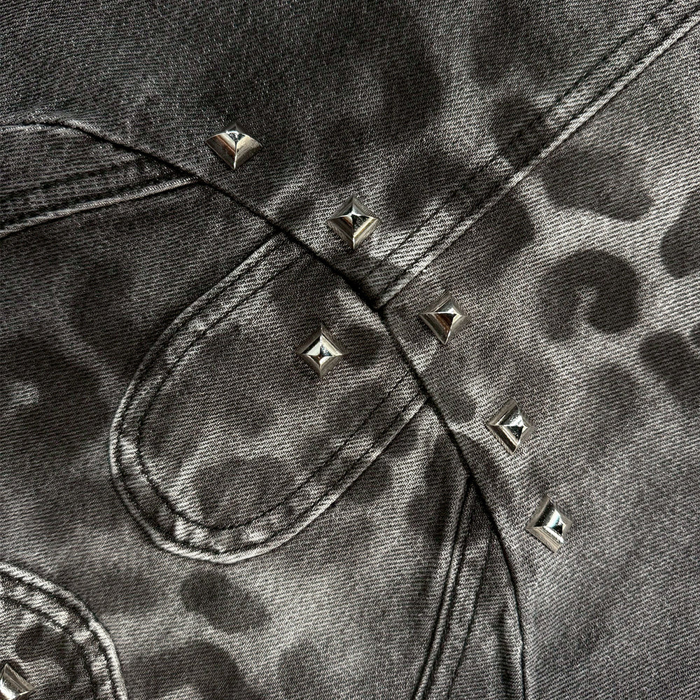 Leopard Waxed Grey Baggy Jeans