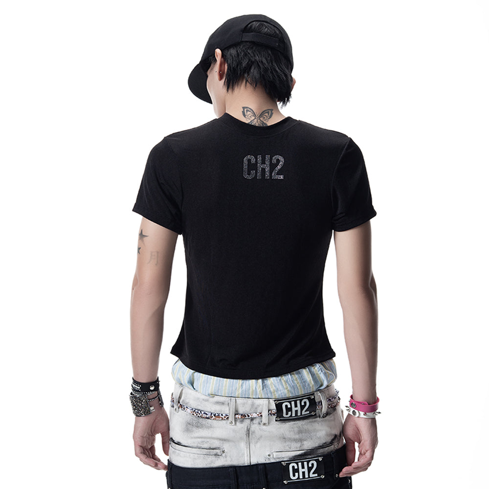 ＜/２ Moreflex Rhinestone Skull T-Shirt