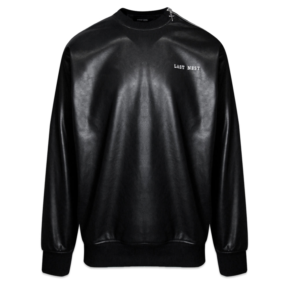 Faux Leather Crewneck