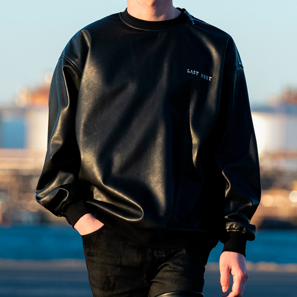 Faux Leather Crewneck