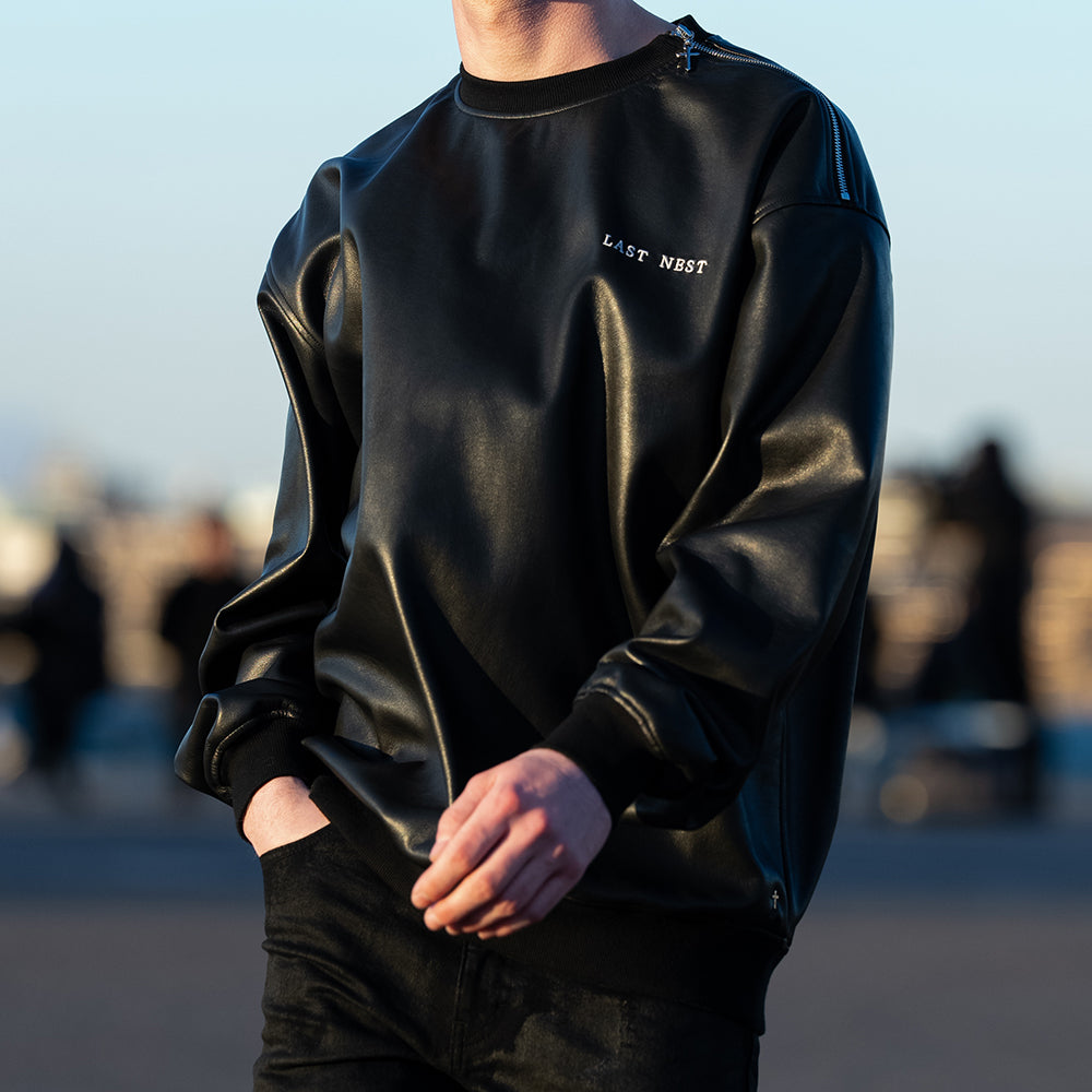 Faux Leather Crewneck