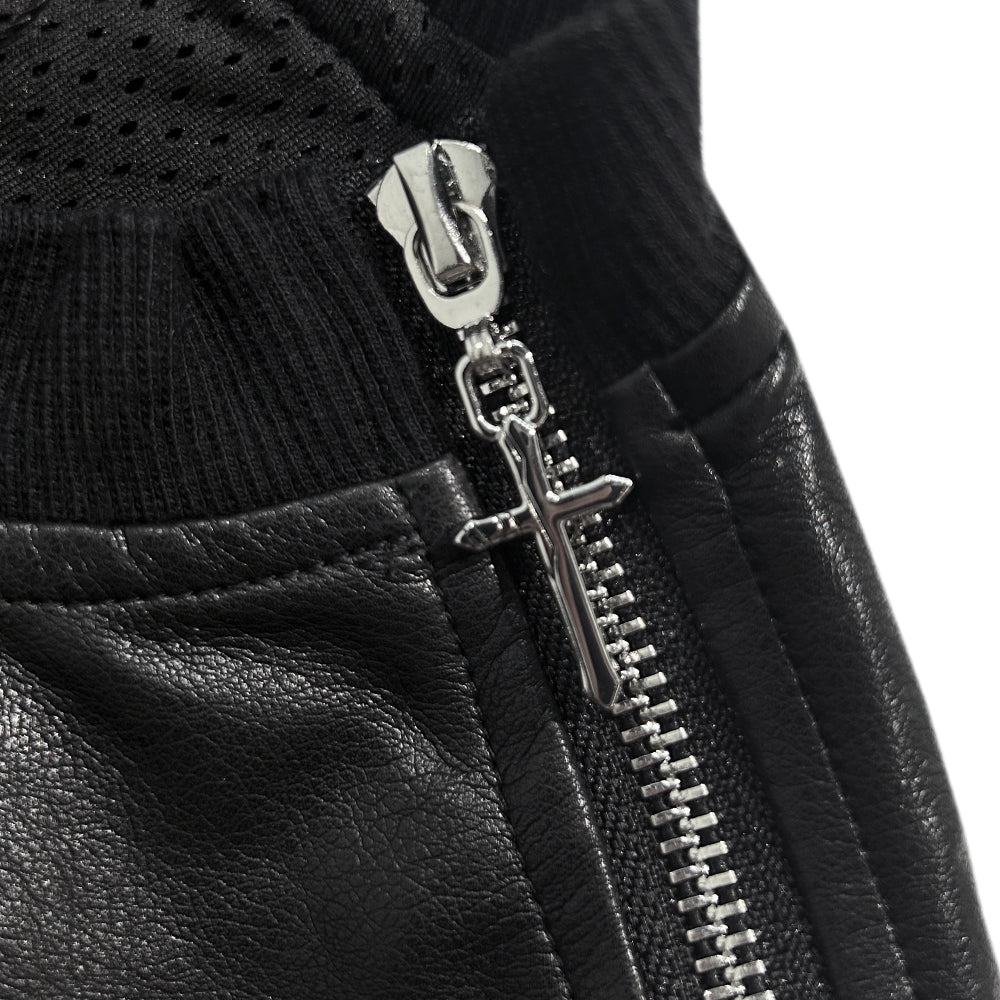 Faux Leather Crewneck