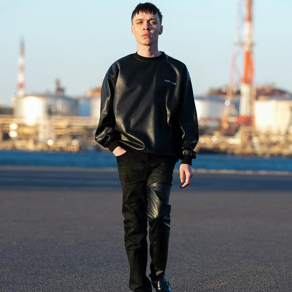 LAST NEST(ラストネスト)商品ページ - Faux Leather Crewneck - Black