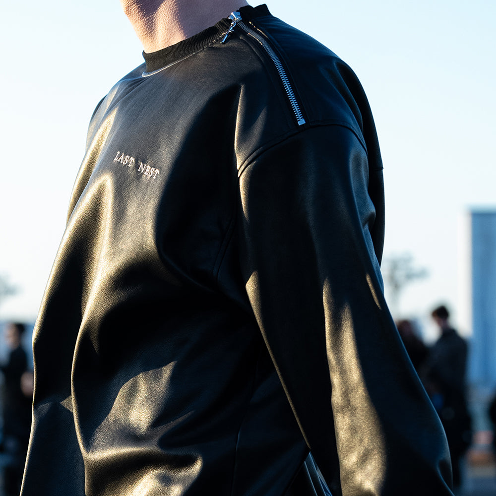 Faux Leather Crewneck