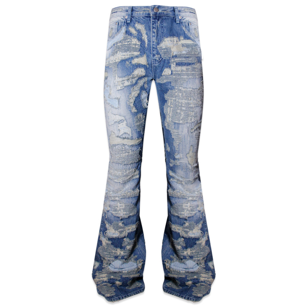 Multiple Boro Destroyed Flared Jeans