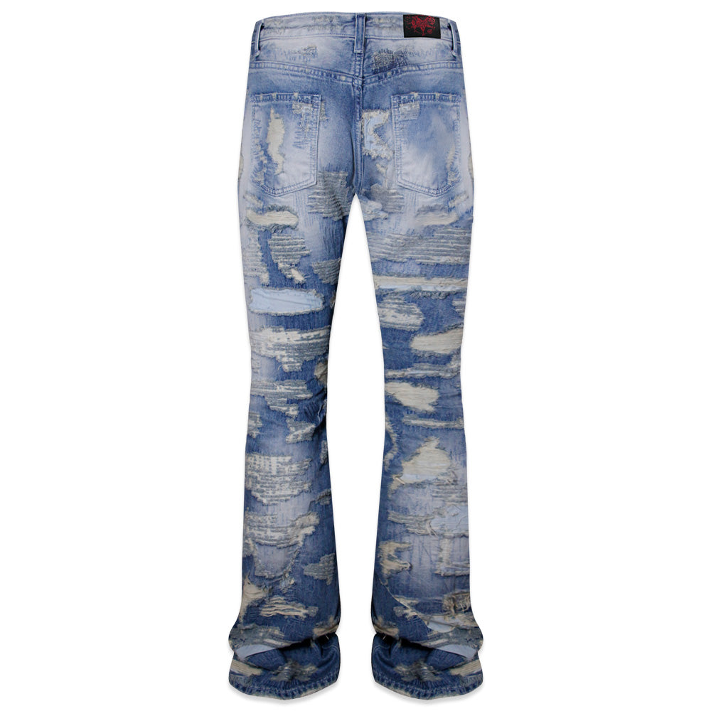 Multiple Boro Destroyed Flared Jeans
