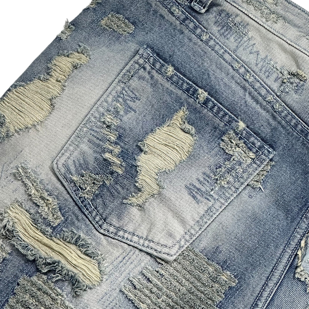 Multiple Boro Destroyed Flared Jeans