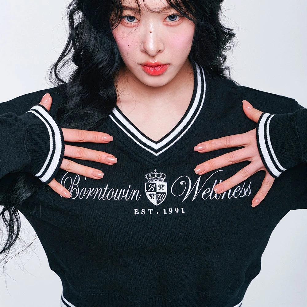 W Wellness V-Neck Crop Sweatshirts