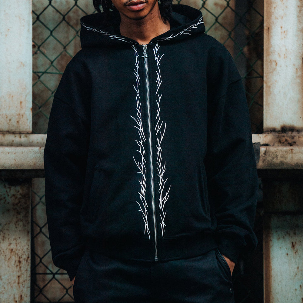 Stick Embroidery Zip Hoodie