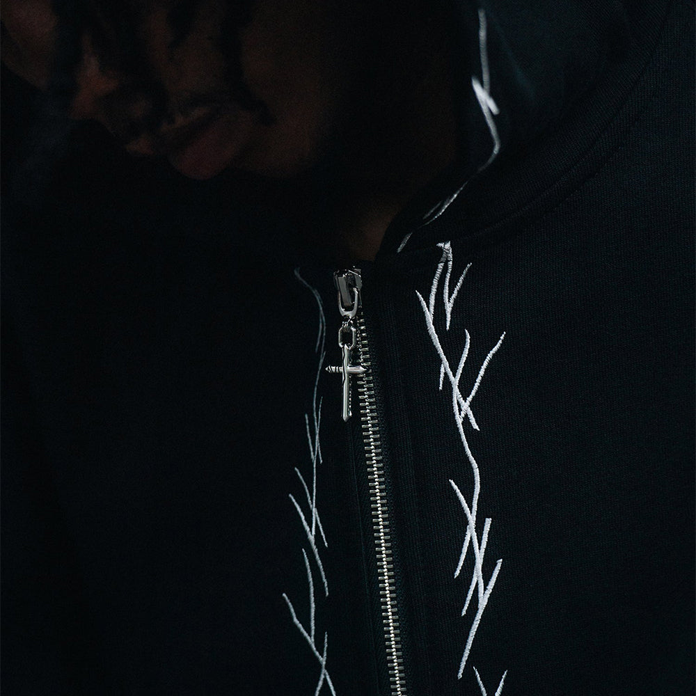 Stick Embroidery Zip Hoodie