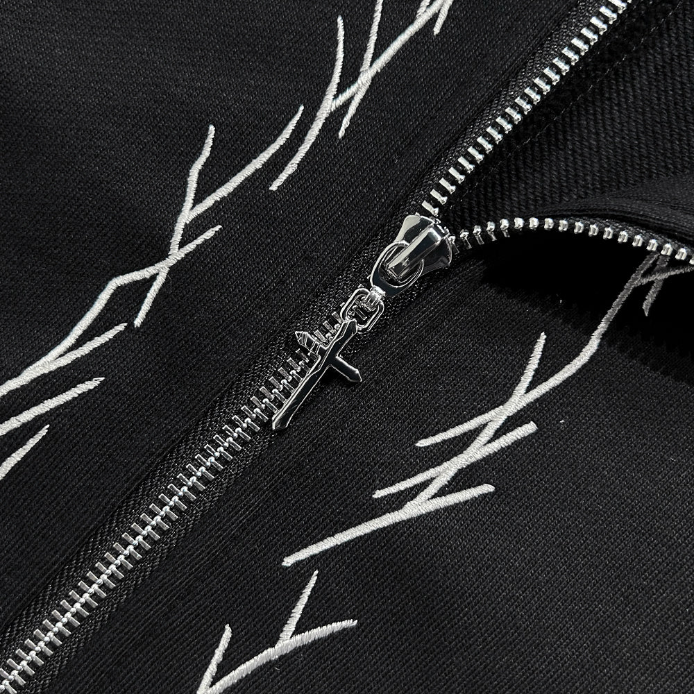 Stick Embroidery Zip Hoodie