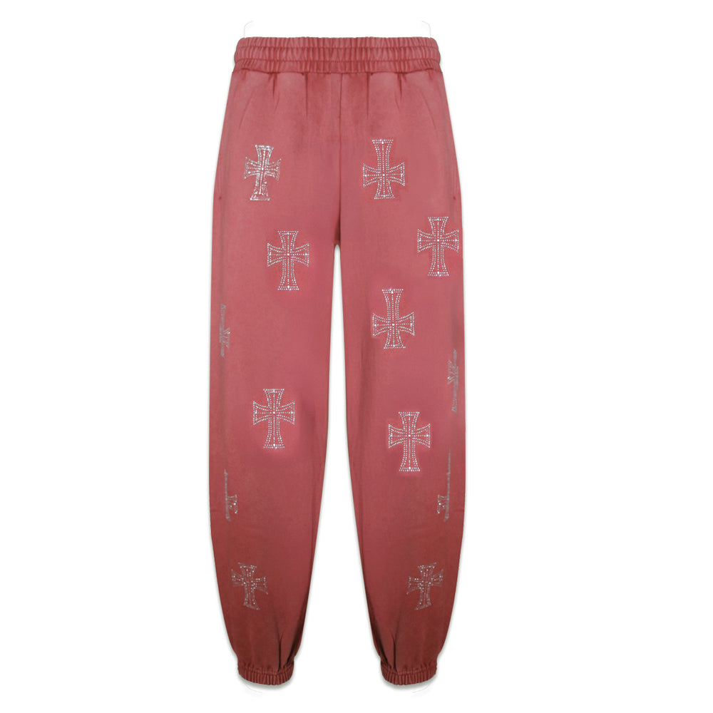 Outline Cross Rhinestone Sweatpants