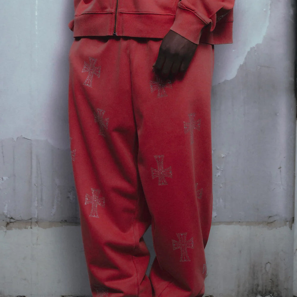 Outline Cross Rhinestone Sweatpants